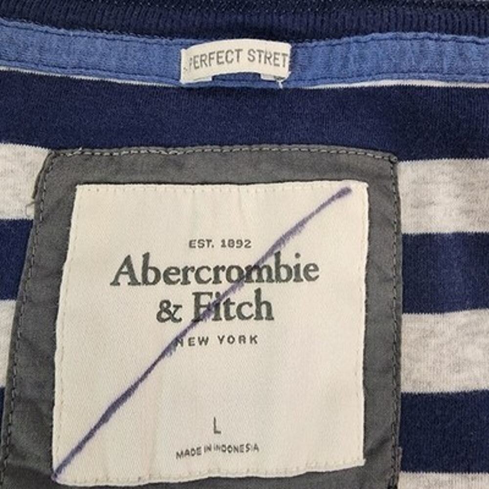 Abercrombie and Fitch Womens Top Blue Gray Striped Scoop Long Sleeve L Moose - Picture 8 of 12
